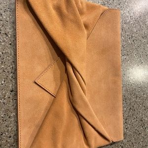 BANANA REPUBLIC Genuine Suede Leather Envelope Clutch Purse Bag Camel Colour